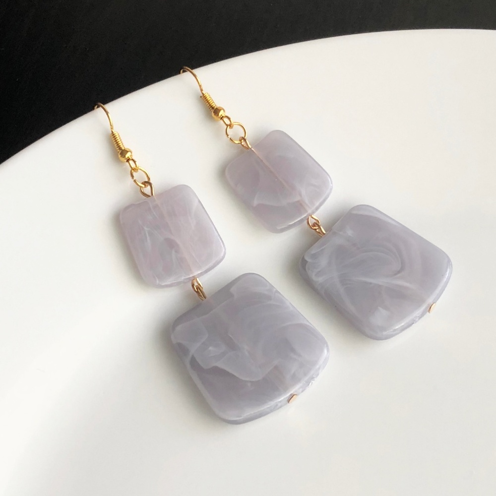 NEW "Temple" Acrylic Square Earrings (white) - Picture 2 of 8